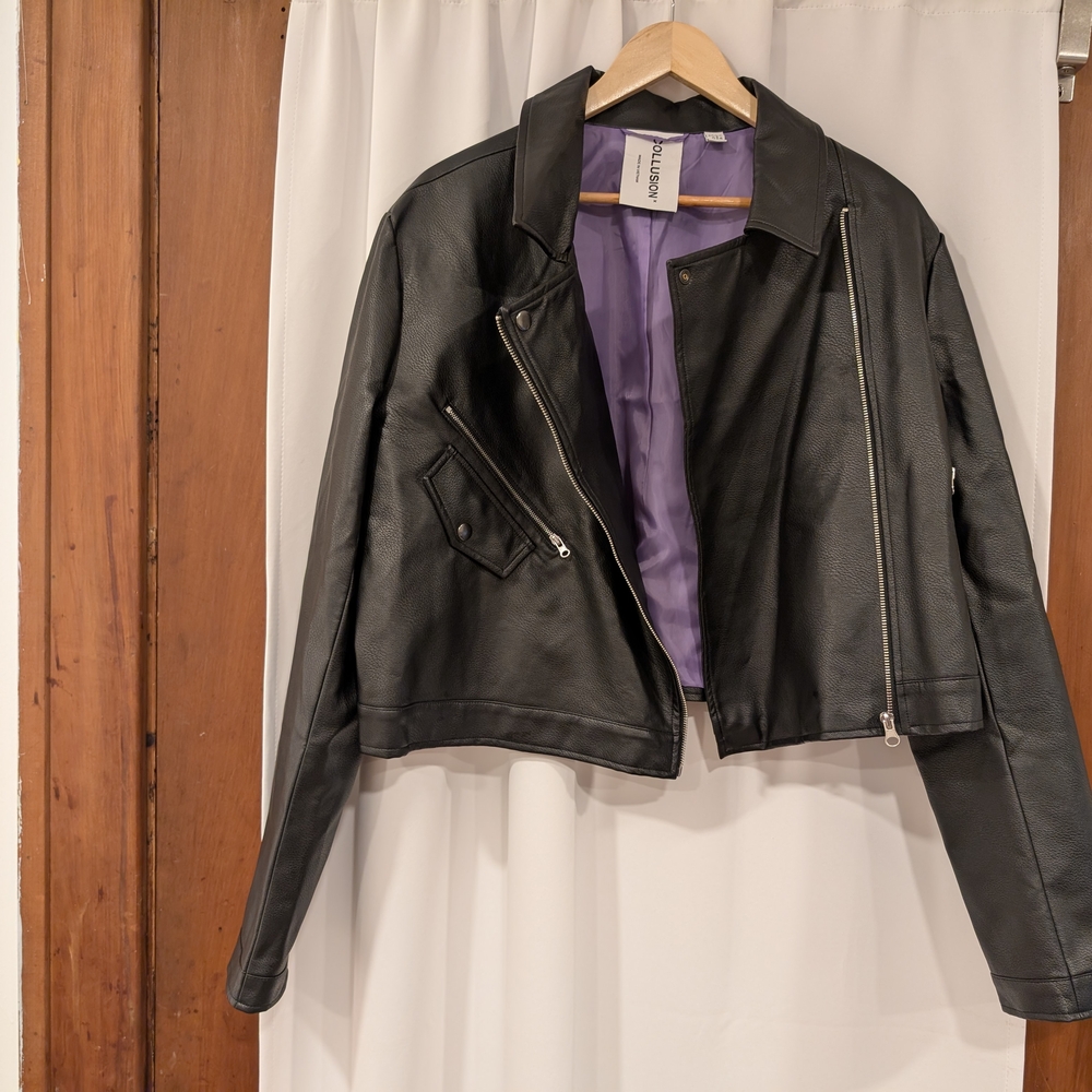 Black Cropped Vegan Leather Jacket